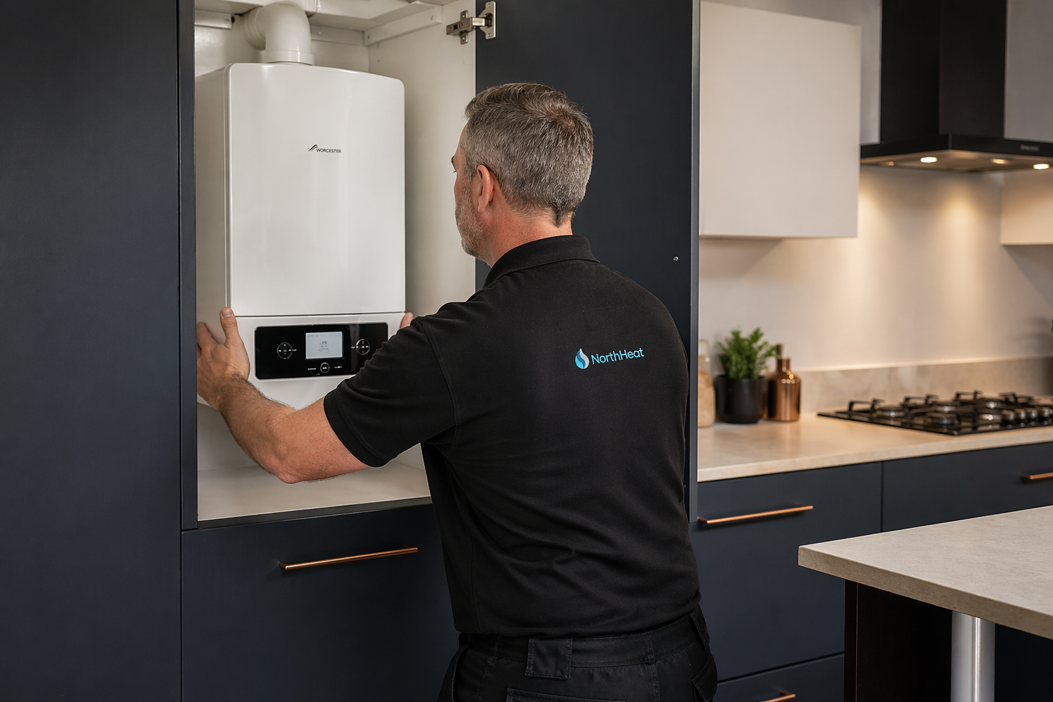 Engineer fitting a new boiler