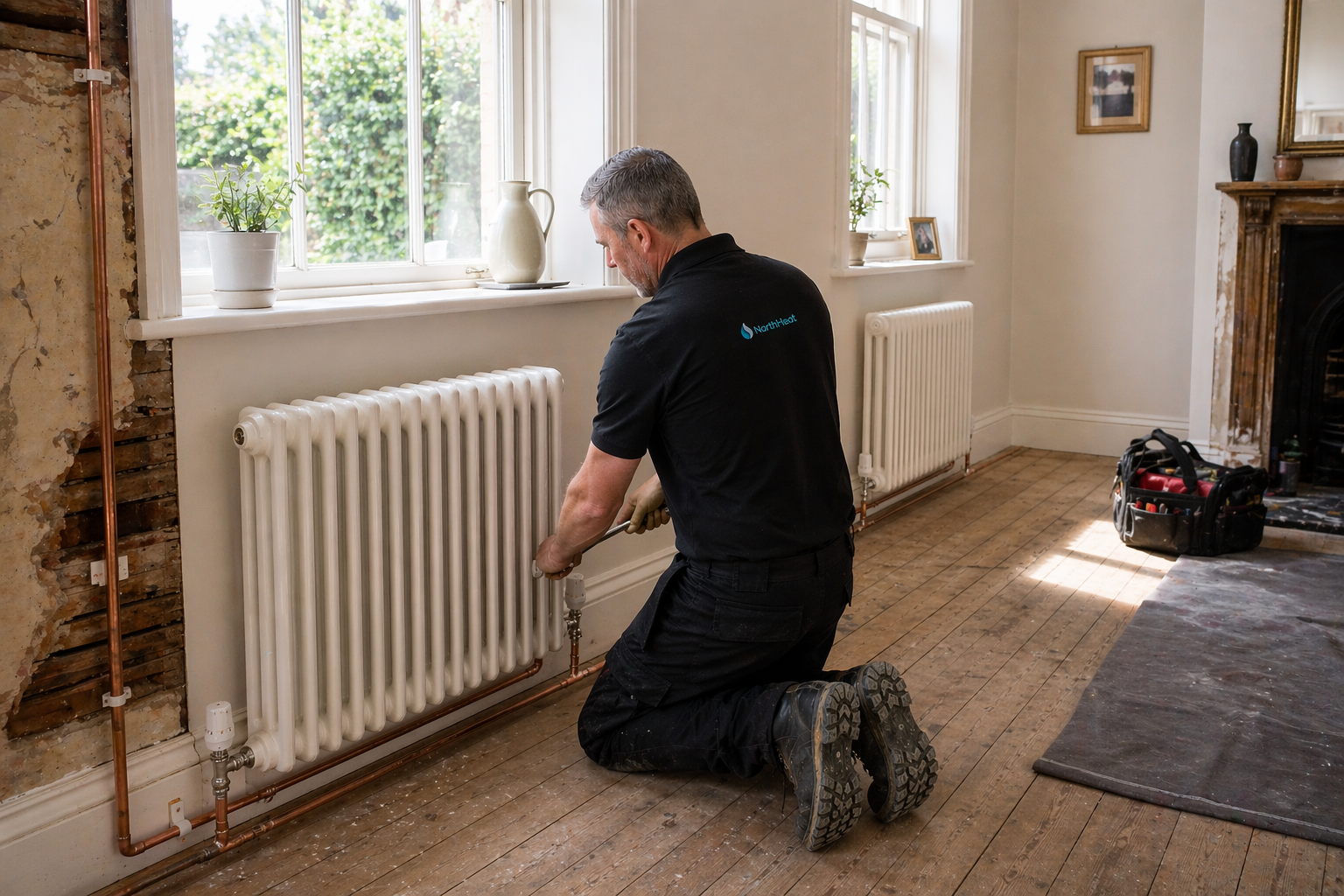 Engineer installing central heating