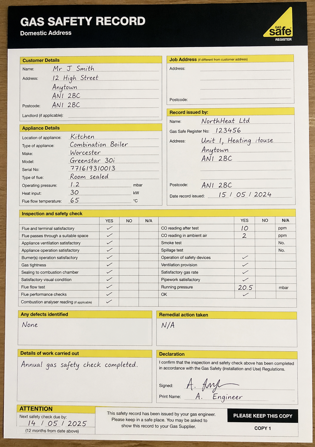 Gas safety certificate